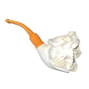 HAND CARVED MEERSCHAUM PIPE GREEN MAN / PIRATE VINTAGE WITH CUSTOM CASE.